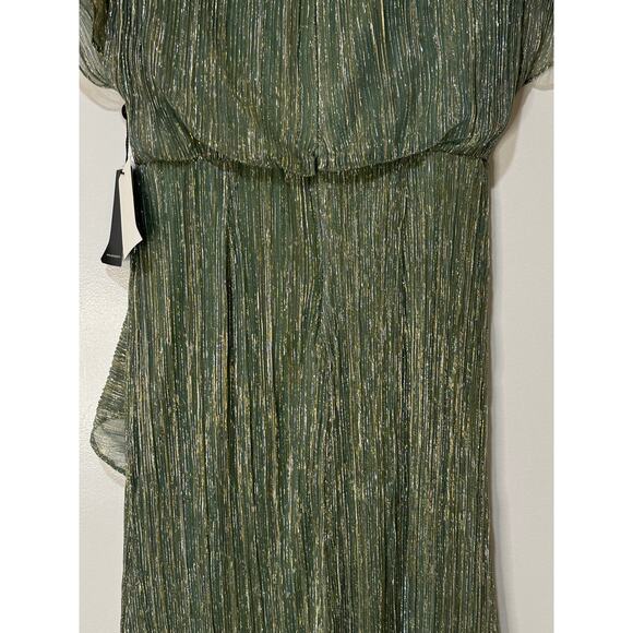 Adrianna Papell Metallic Crinkle Midi Dress Green Slate Size 4 NWT Dressy - Picture 16 of 16